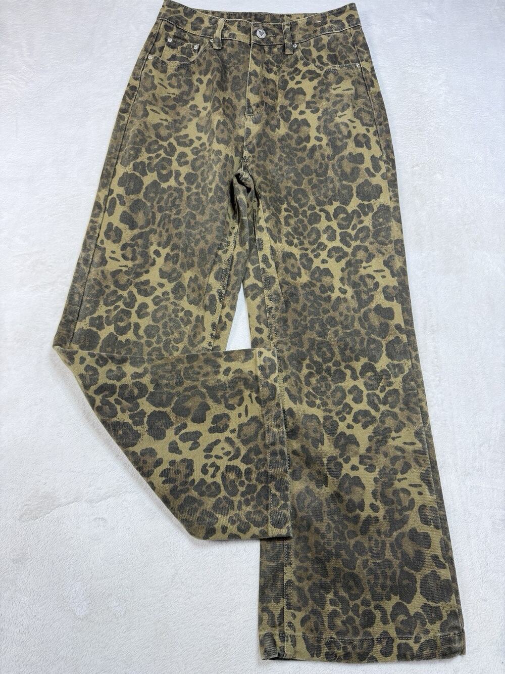 Aelfric Eden Leopard Print Wide Leg Jeans Washed Denim Streetwear Grunge Sz 29
